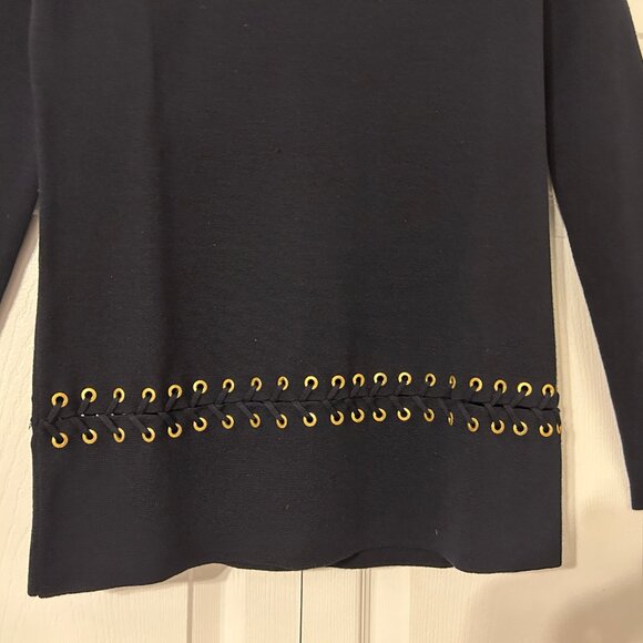 TORY BURCH Harley Sz XS S Navy Blue 100% Wool Turtleneck Long Sweater Coat Set - Picture 14 of 16